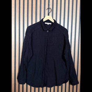 Xirena Shirt Large Mens Black Collared Gauze Knit 100% Cotton Button Up